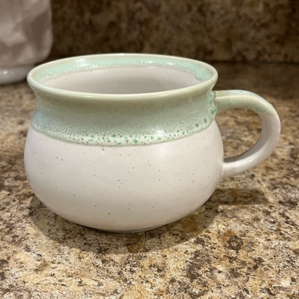 Sabina White and Light Green Mug Made in Korea 12 oz.